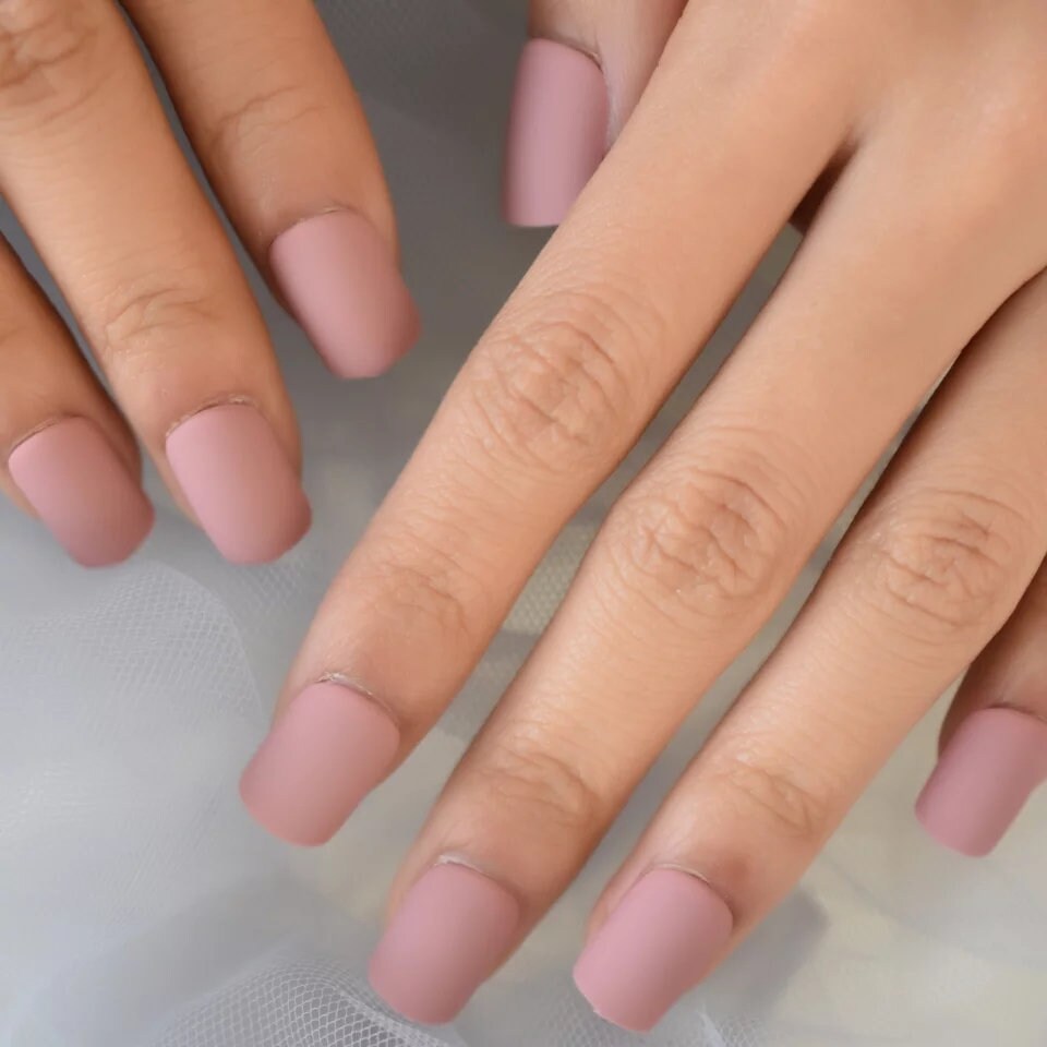 24 Soft Matte Mauve Nude Short Press on nails glue on press on manicure dusty rose pink powder