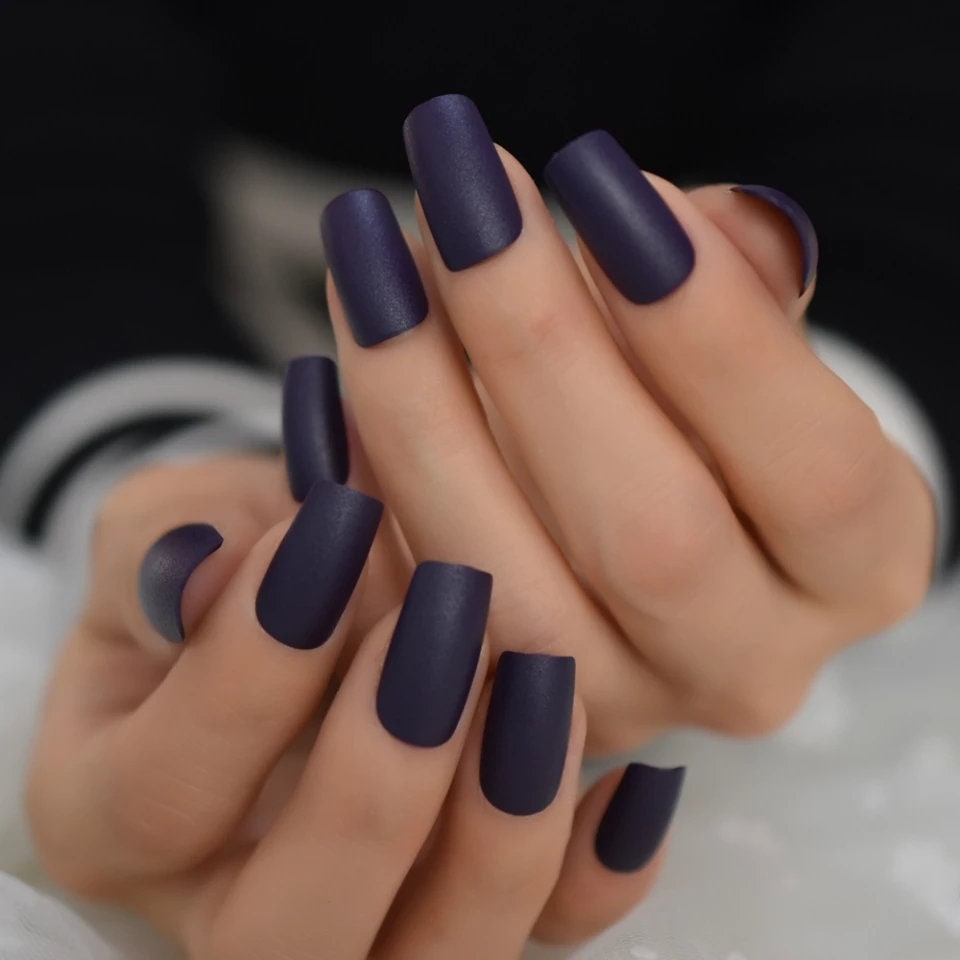 24 matte dark purple short press on nails – square shape with 90s edgy punk style surethings