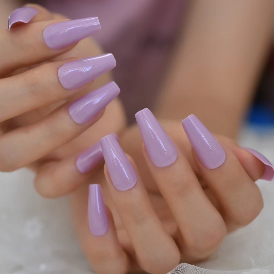Light Purple Lavender Coffin Long Press On Nails – Mauve Glue-On Set surethings