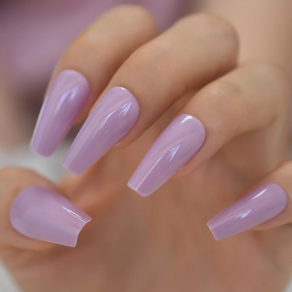 Light Purple Lavender Coffin Long Press On Nails – Mauve Glue-On Set surethings