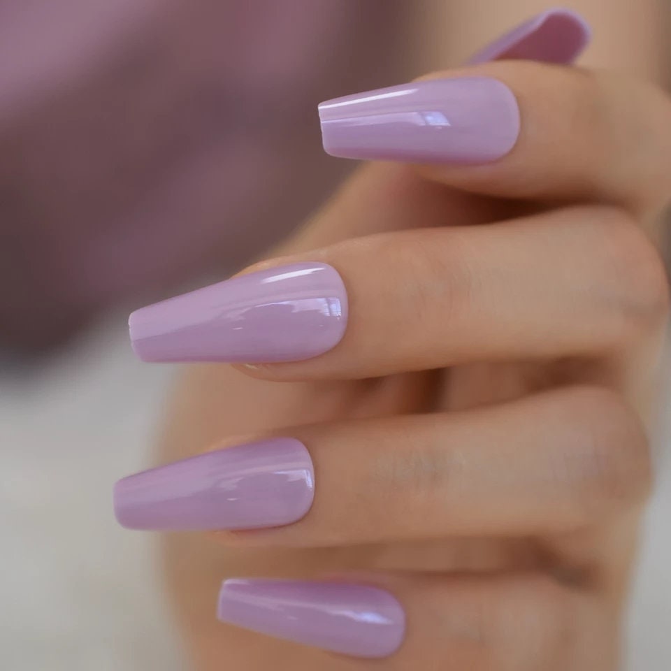 Light Purple Lavender Coffin Long Press On Nails – Mauve Glue-On Set surethings