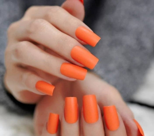 24 carrot orange medium square long press-on nails – bold retro-inspired glue-on nails for 80s and 90s rave style surethings