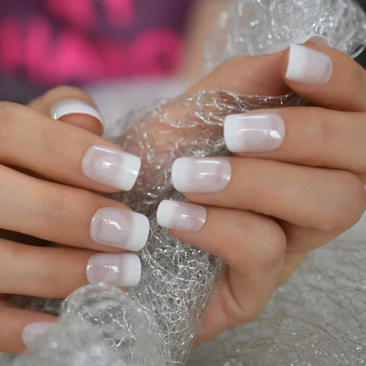 Short French Tip Ombre Press-On Nails Classic White & Nude Natural Look set by Surethings
