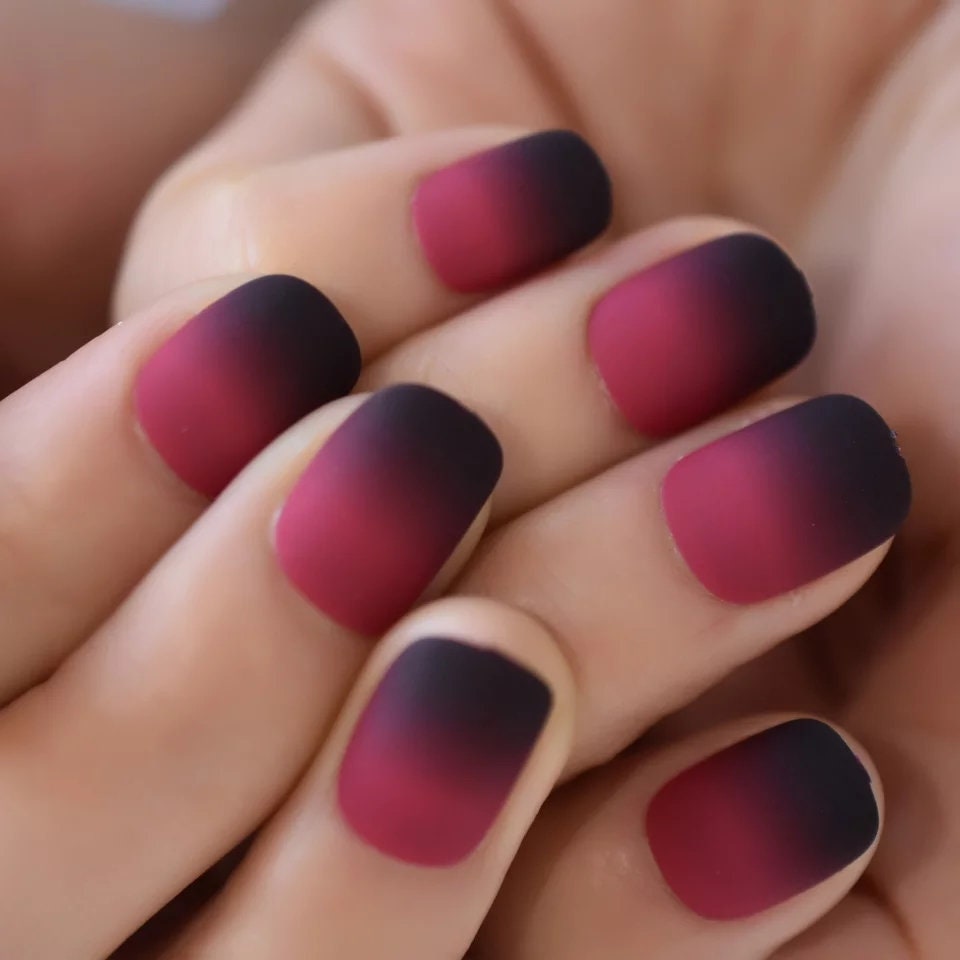 24PCS Red & Black Ombre Short Press-On Nails – Gothic, Edgy & Effortlessly Trendy Glue-On Set surethings