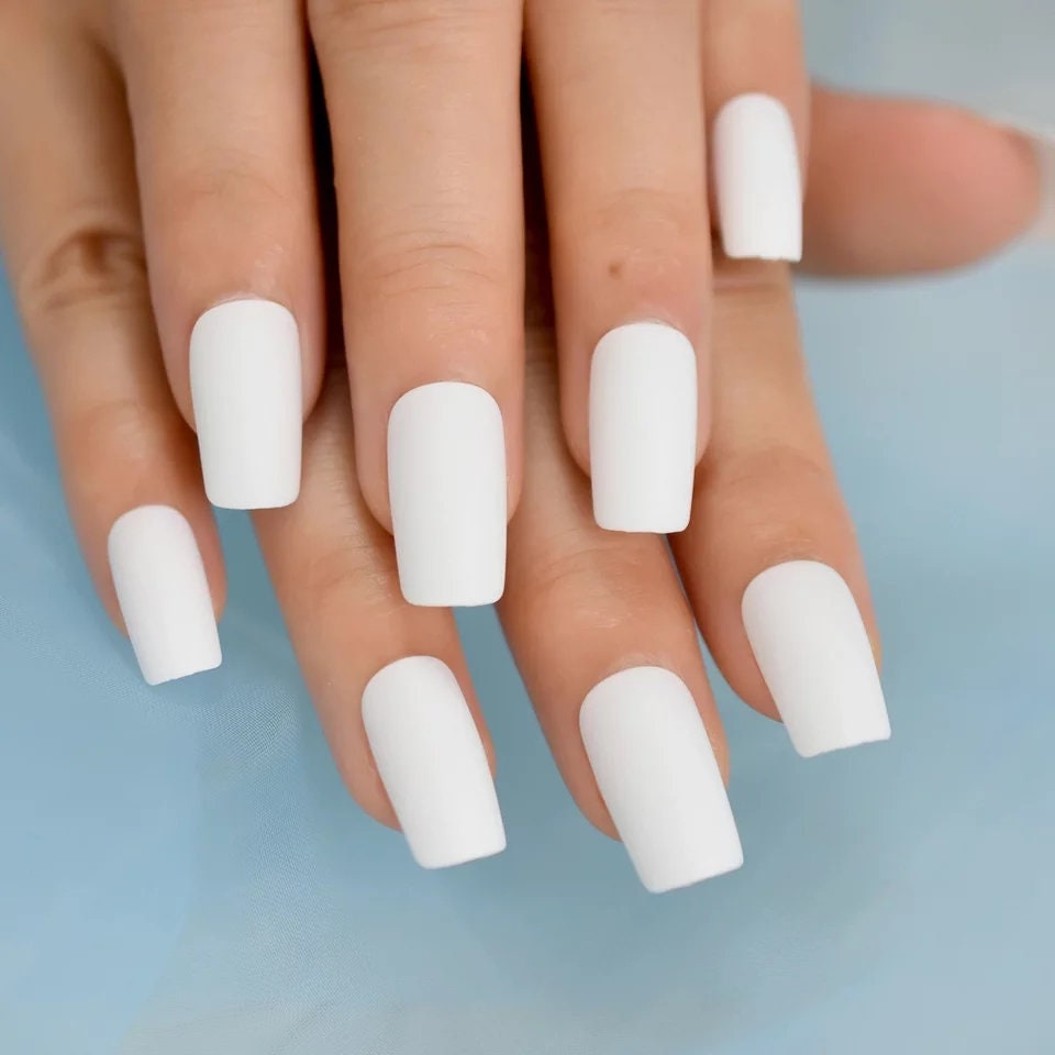 24 Square Medium French Manicure Nude tip White Press on Nails classic Glue on