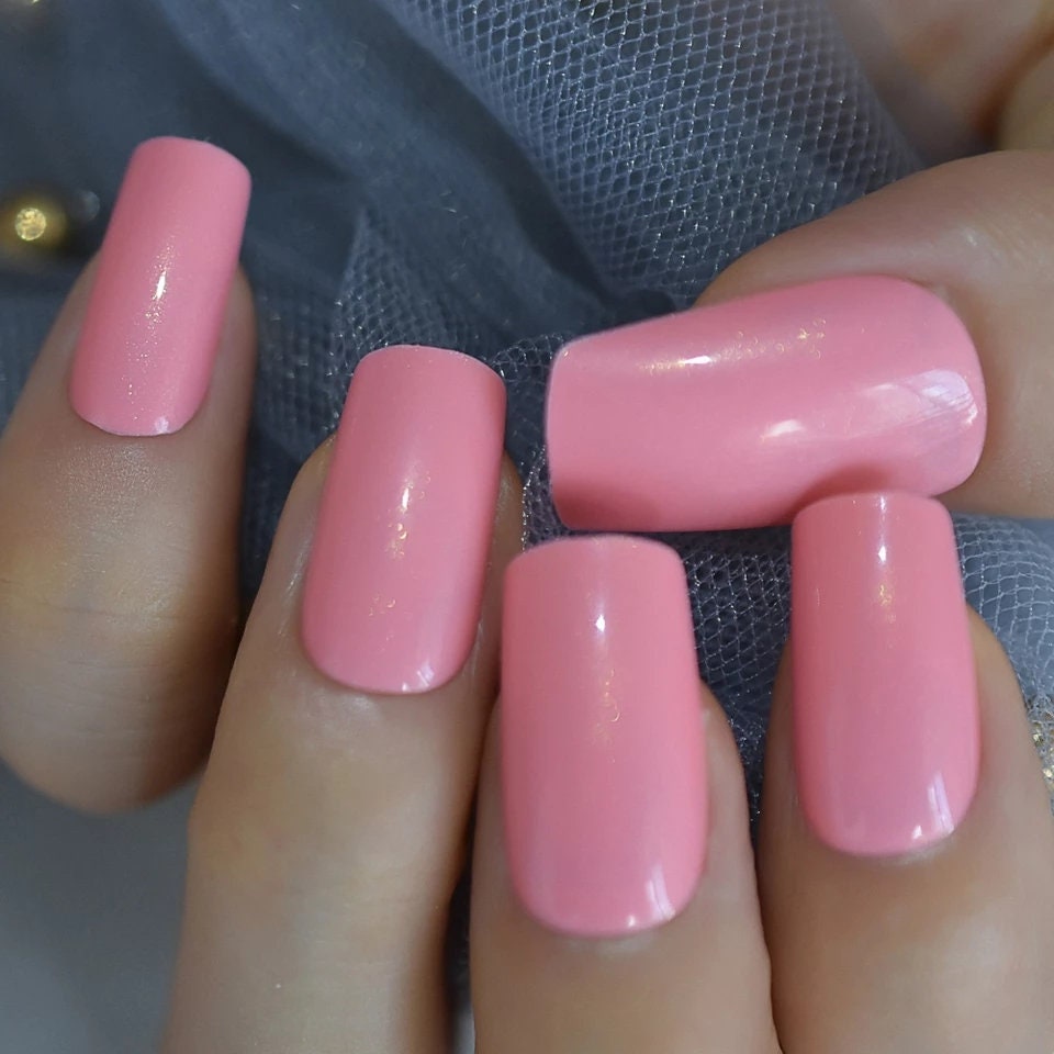 Pink Medium Square Long Press-On Nails – Glossy Glue-On Kit for Everyday Wear surethings