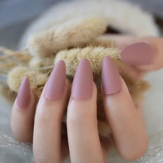 24 matte mauve pink long stiletto press on nails with glue kit surethins