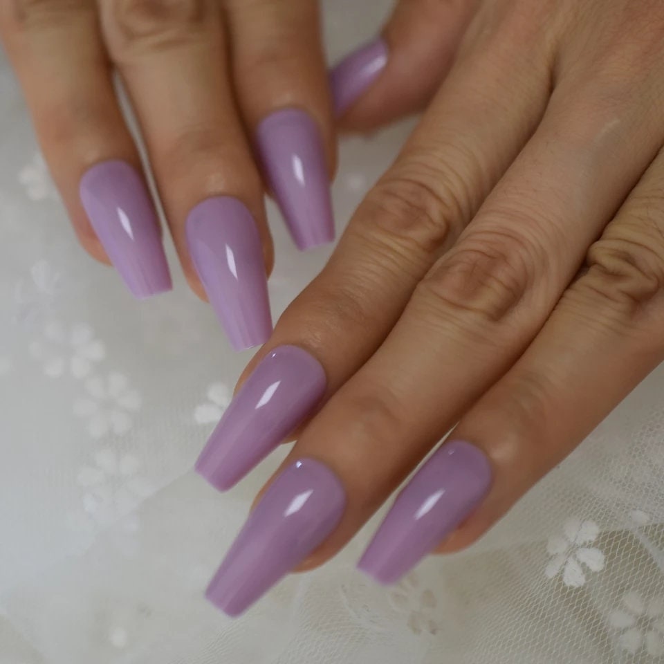 Light Purple Lavender Coffin Long Press On Nails – Mauve Glue-On Set surethings