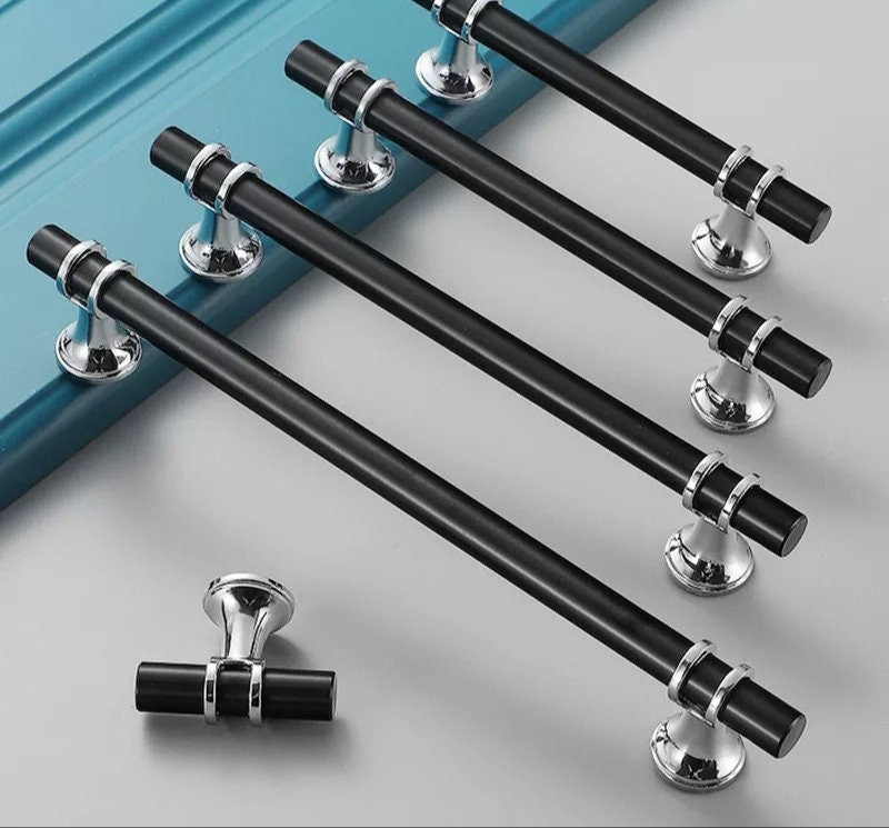 Beautiful Cabinet Handles door pulls Matte Black Gold Or Silver Chrome shiny luxury