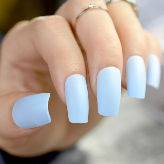 Set of 24 baby blue matte square long press-on nails in medium length – glue-on nails for an elegant, salon-quality finish surethings