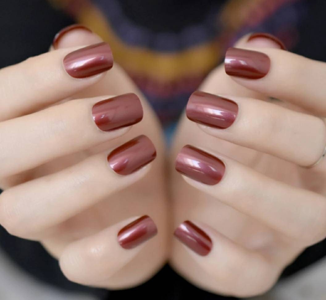 Maroon Wine Medium Square Long Press On Nails with Satin Dark Red Finish surethings