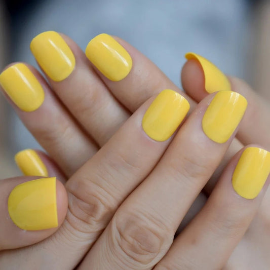 Sunny Yellow Short Press On Nails – Glossy Square Bright Spring Nail Set surethings