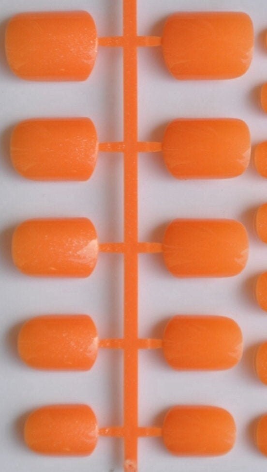 24 pcs Bright Orange Neon Summer gel Short Press on nails glue on shiny manicure 80s rave surethings