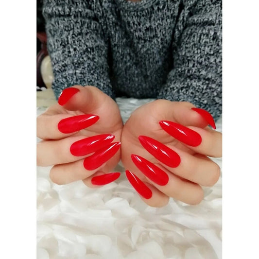 Hot Red Shiny Stiletto Press-On Nails Long Pointed set by Surethings