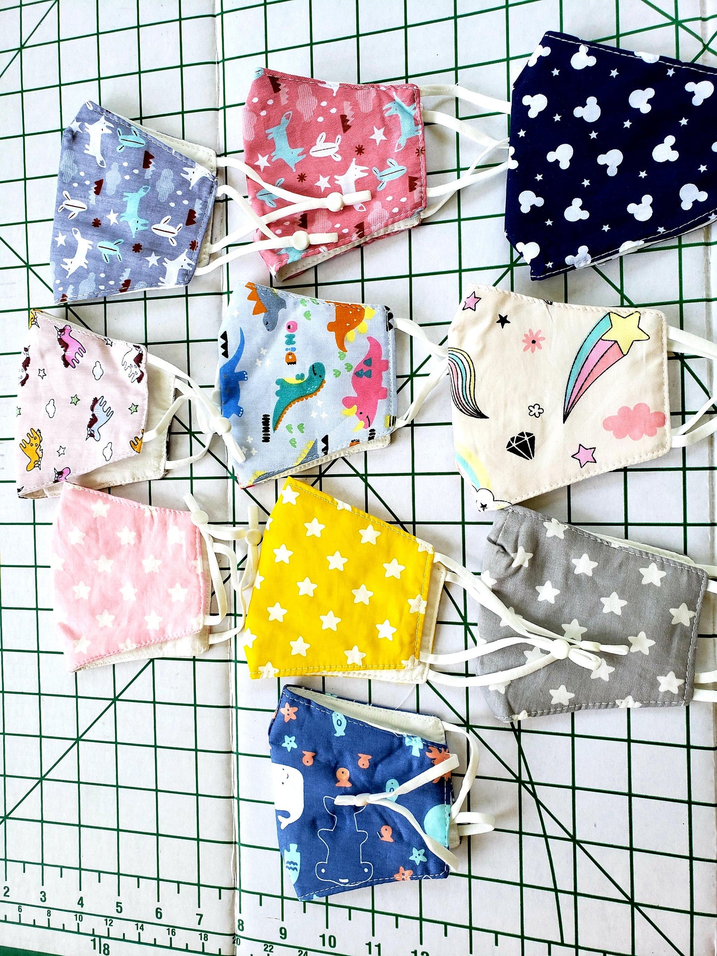 Kid Masks Cotton 2 Layer Machine Washable breathable multi pack affordable child mask Unicorn stars print multi color adjustable soft kids