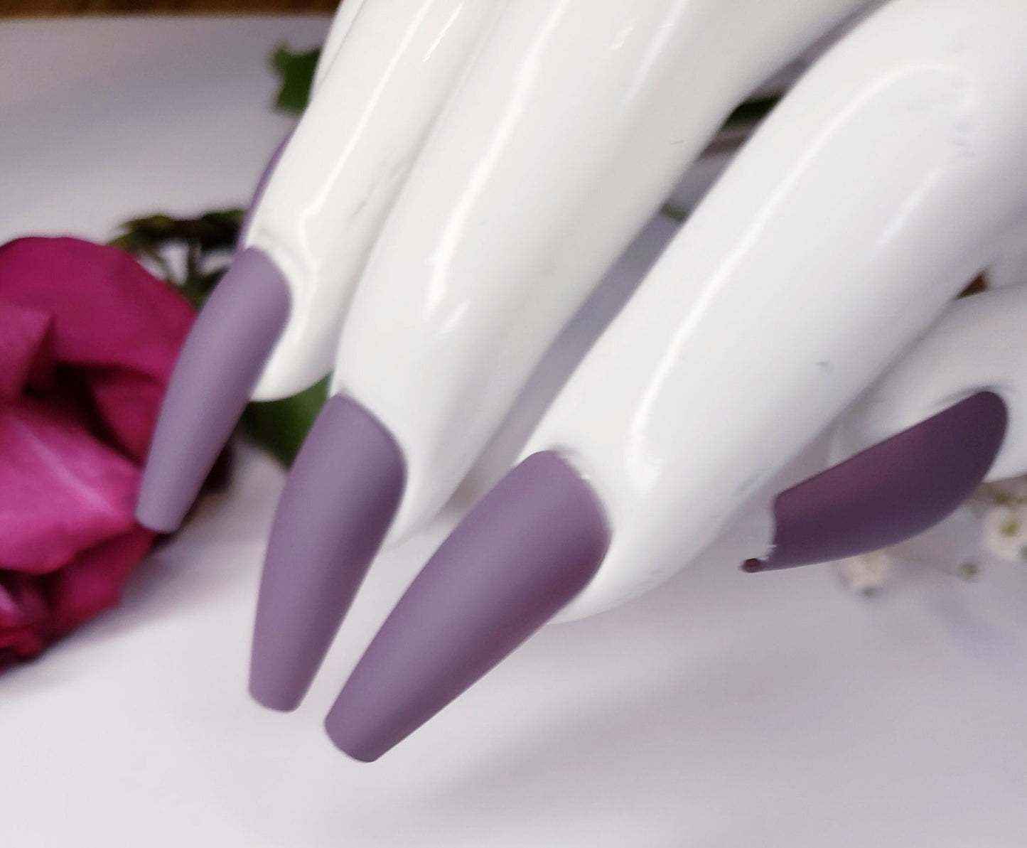 24 Matte Dark Purple Long Press on nails glue on coffin