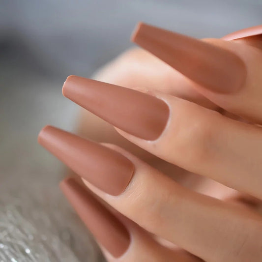 Long Press On Nails – 24 PCS Matte Nude Sedona Tan Coffin Nails with Creamy Finish surethings