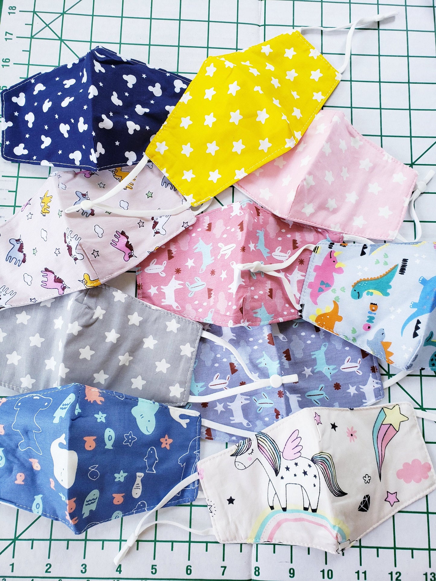 Kid Masks Cotton 2 Layer Machine Washable breathable multi pack affordable child mask Unicorn stars print multi color adjustable soft kids