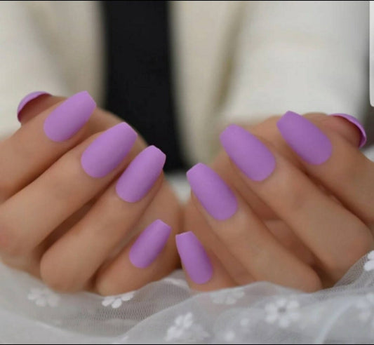 24 Long Press On Nails – Matte Lilac Purple Coffin Shape, Lavender 80s Rave-Inspired Glue-On Set surethings