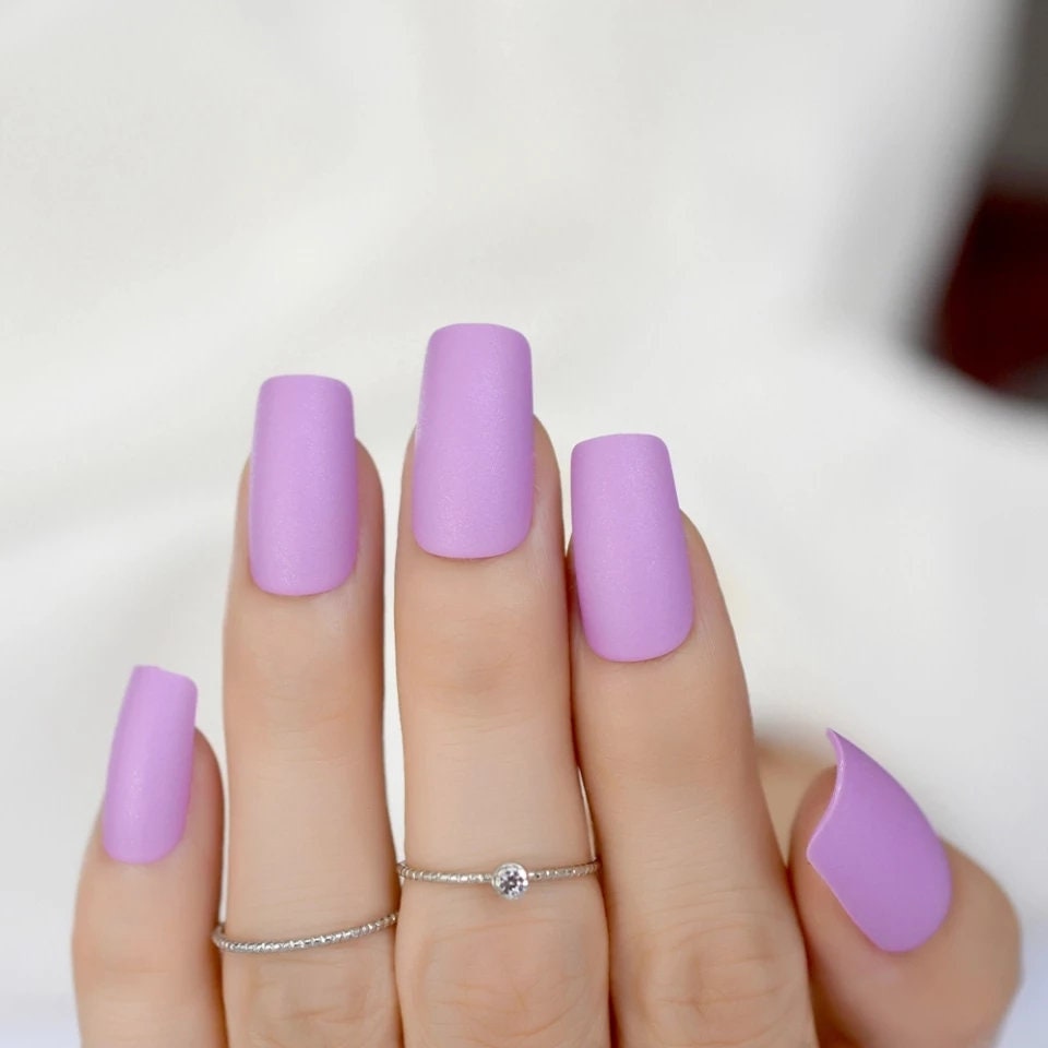 24 pcs lilac matte square long press-on nails – medium length glue-on nails in soft lavender light purple surethings