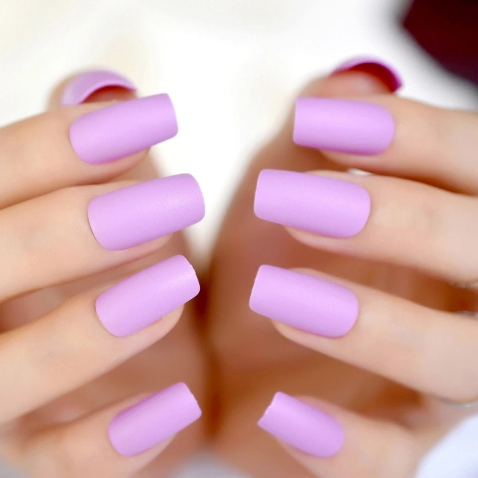 24 pcs lilac matte square long press-on nails – medium length glue-on nails in soft lavender light purple surethings