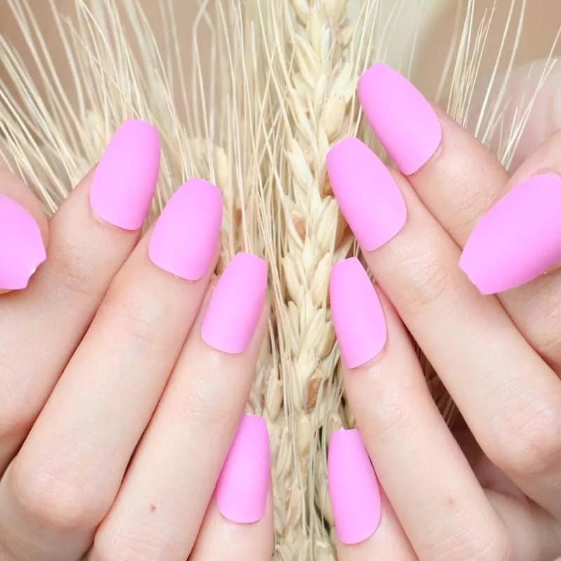 24 Matte Pink Long Press On Nails Coffin Medium Glue on light