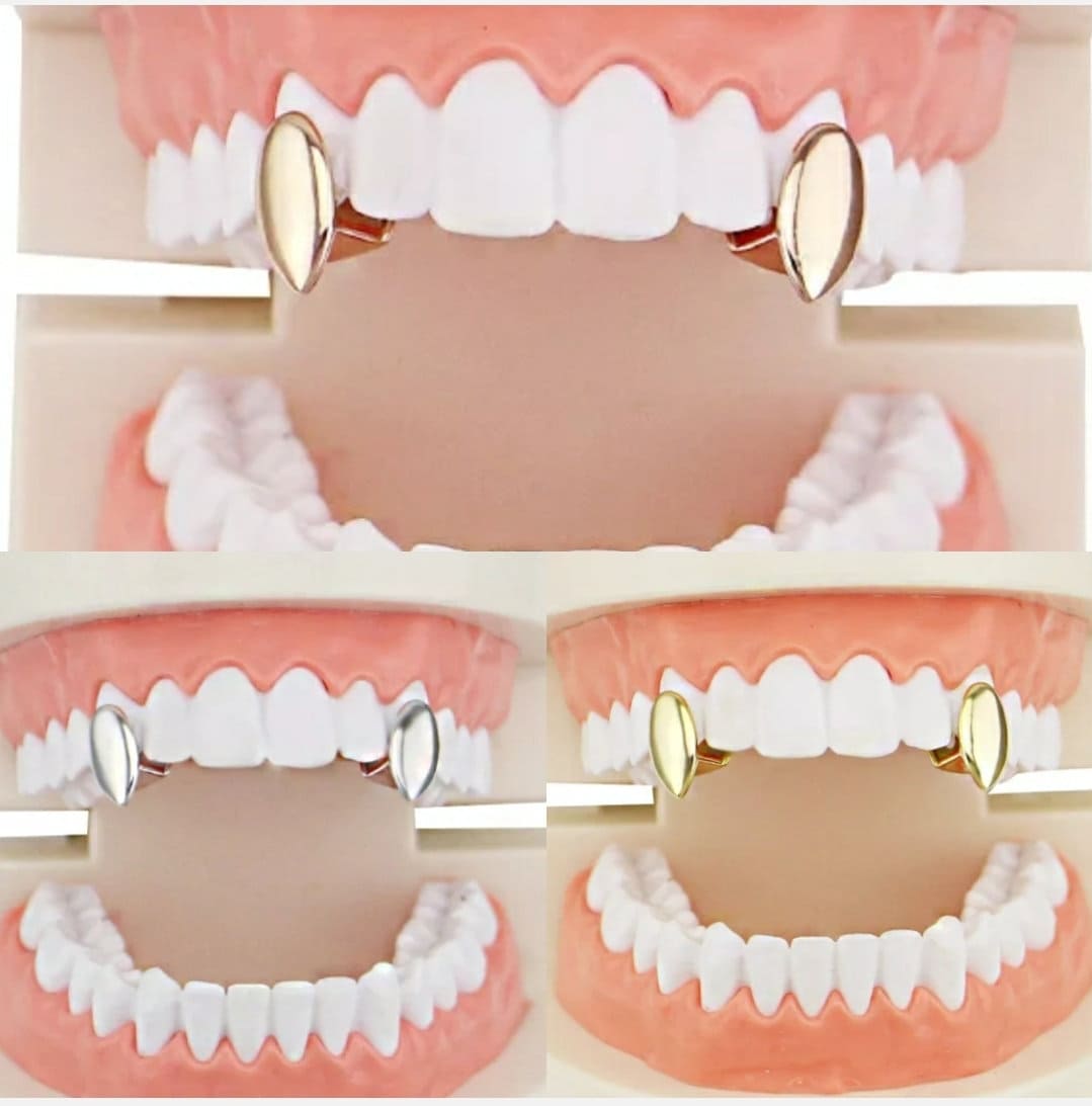 Silver Rose Gold or Gold Fangs Kit Free Mold Adhesive Caps Bling Vampire Goth Halloween Cosplay