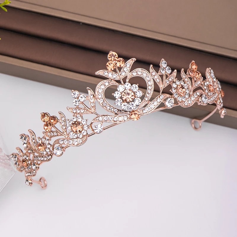 Rose Gold Princess Tiara Detailed Crystal pink Princess Queen diadem jewelry 