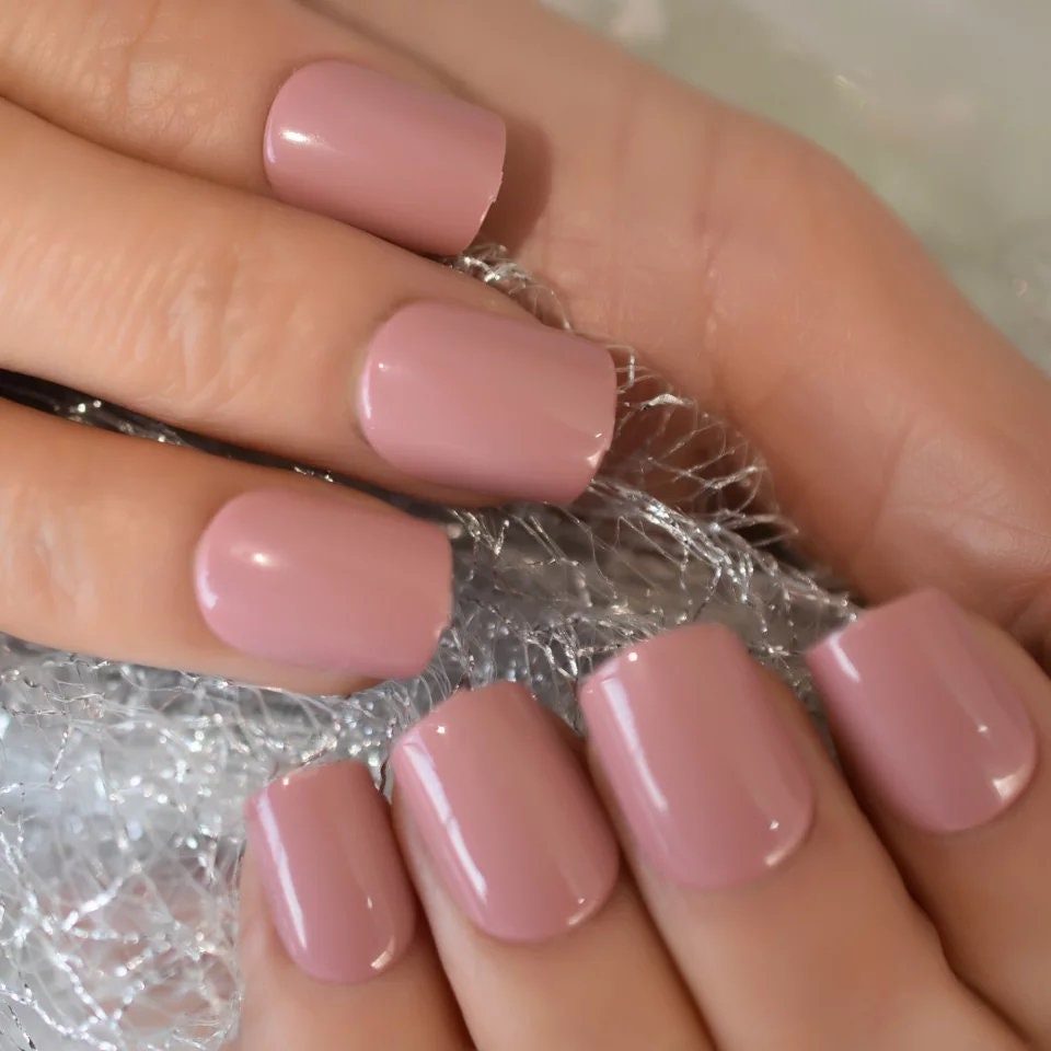 24 Pink Mauve rose gel nails glue on Short press on Nails classic manicure