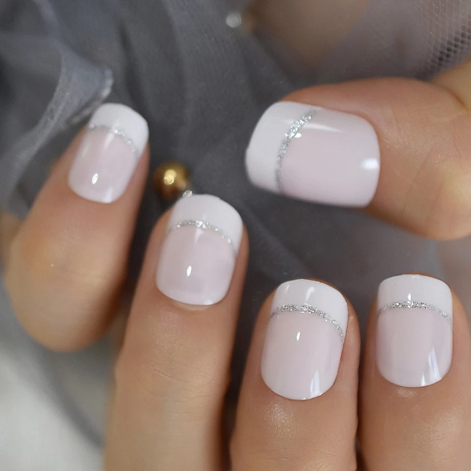 white and silver french nails