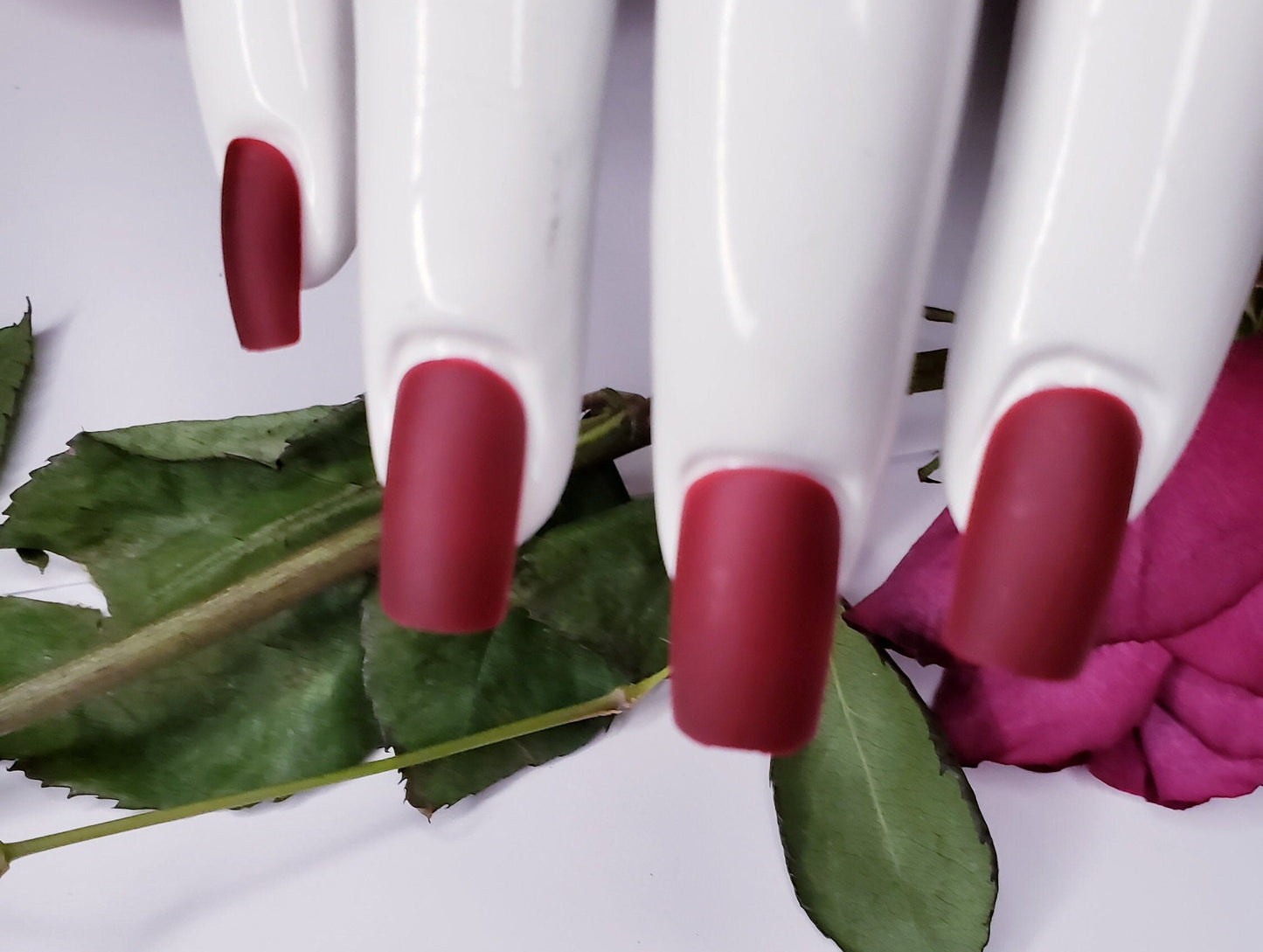 24 Matte Maroon Burgundy Square Long Press On Nails – Medium Length, Deep Dark Red Glue-On Set surethings