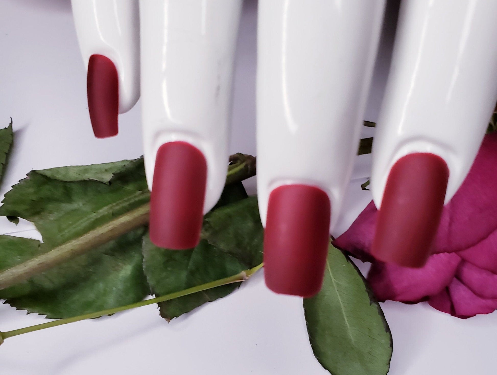 24 Matte Maroon Burgundy Square Long Press On Nails – Medium Length, Deep Dark Red Glue-On Set surethings