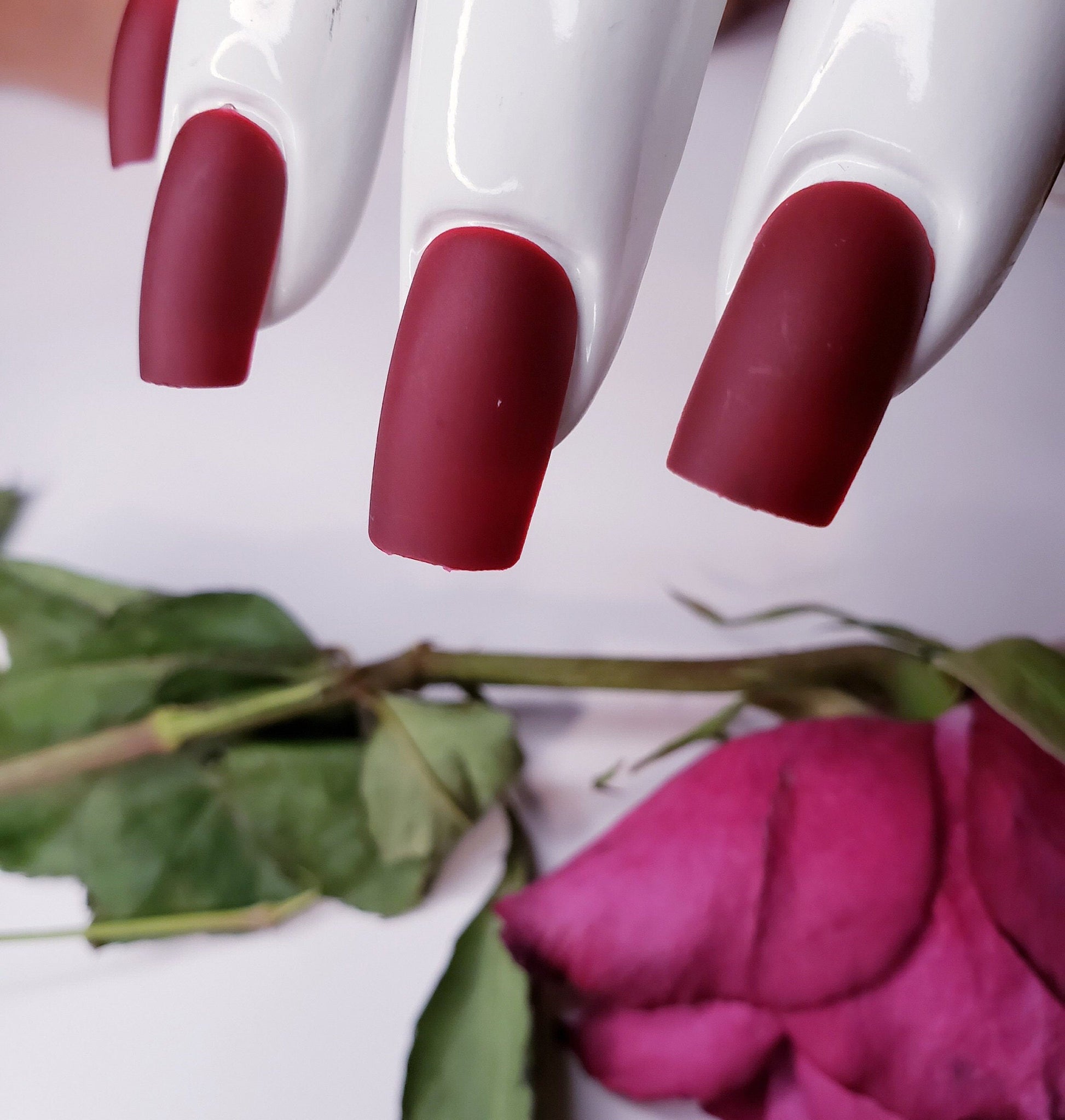 24 Matte Maroon Burgundy Square Long Press On Nails – Medium Length, Deep Dark Red Glue-On Set surethings