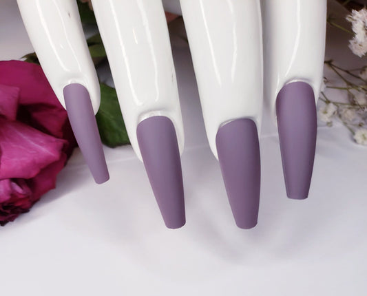 24 matte dark purple long press on nails – coffin shape glue-on nail kit surethings