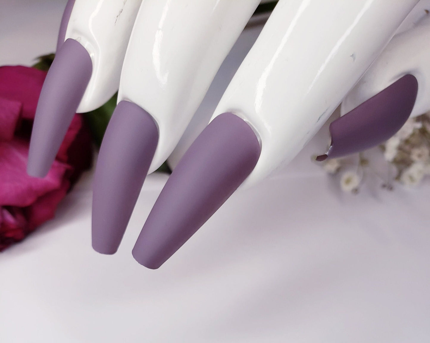 24 Matte Dark Purple Long Press on nails glue on coffin