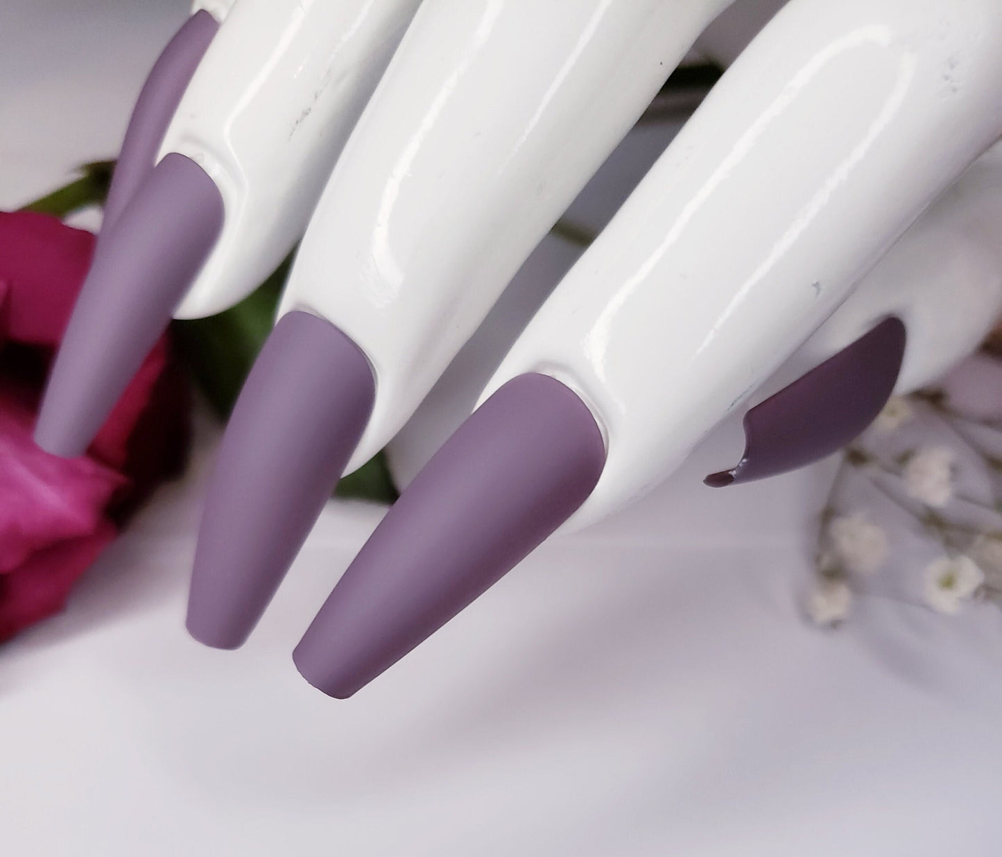 24 Matte Dark Purple Long Press on nails glue on coffin