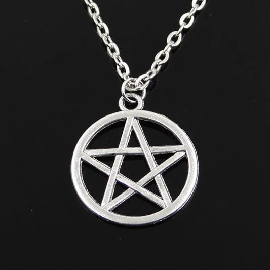 Pentagram necklace Ancient silver 16in chain Wiccan Pagan witchy charm