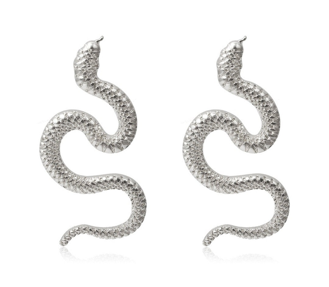 Serpent Elegant goth earrings dangle drop snake earrings black silver gold dark chrome nice Jewelry