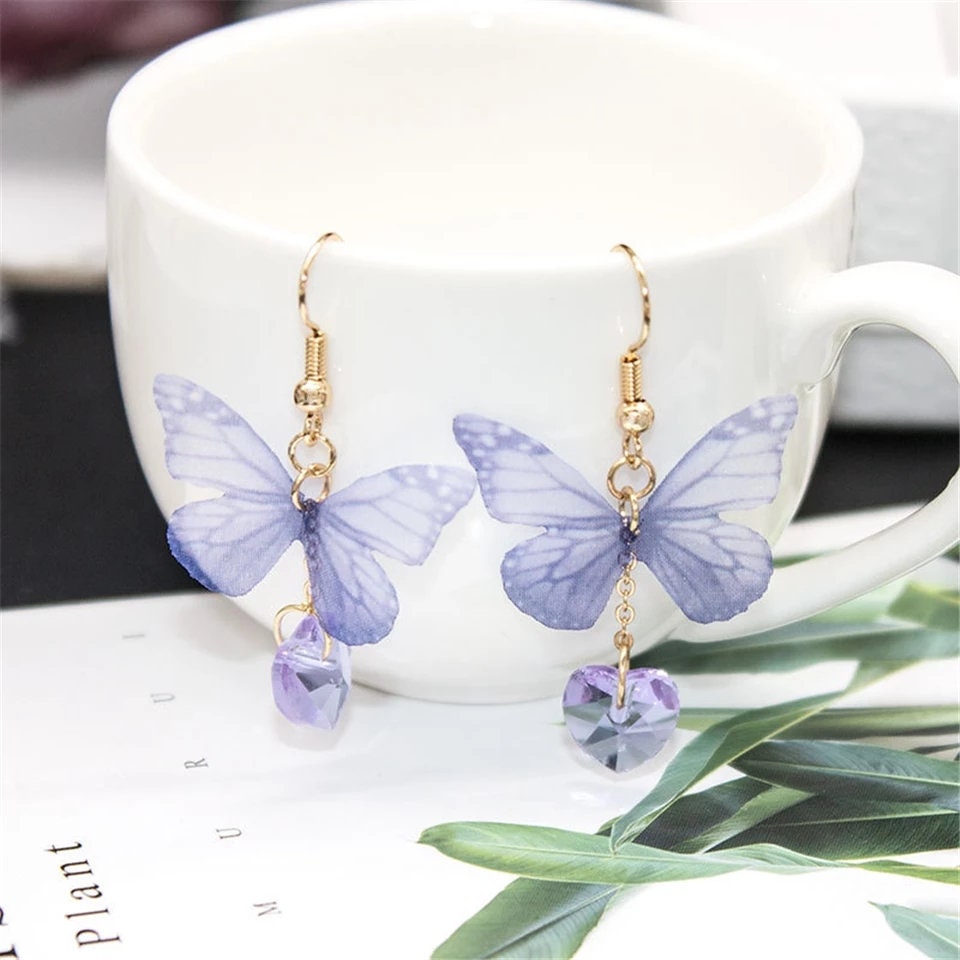 Realistic Butterfly Earrings Delicate Dangle Drop detail light beautiful Jewelry