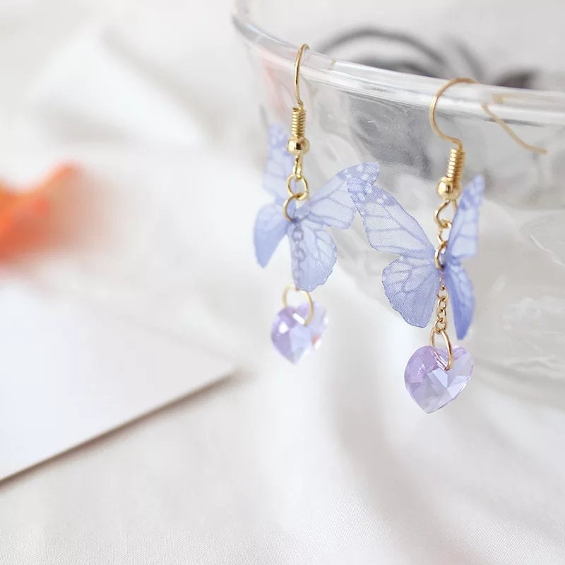 Realistic Butterfly Earrings Delicate Dangle Drop detail light beautiful Jewelry