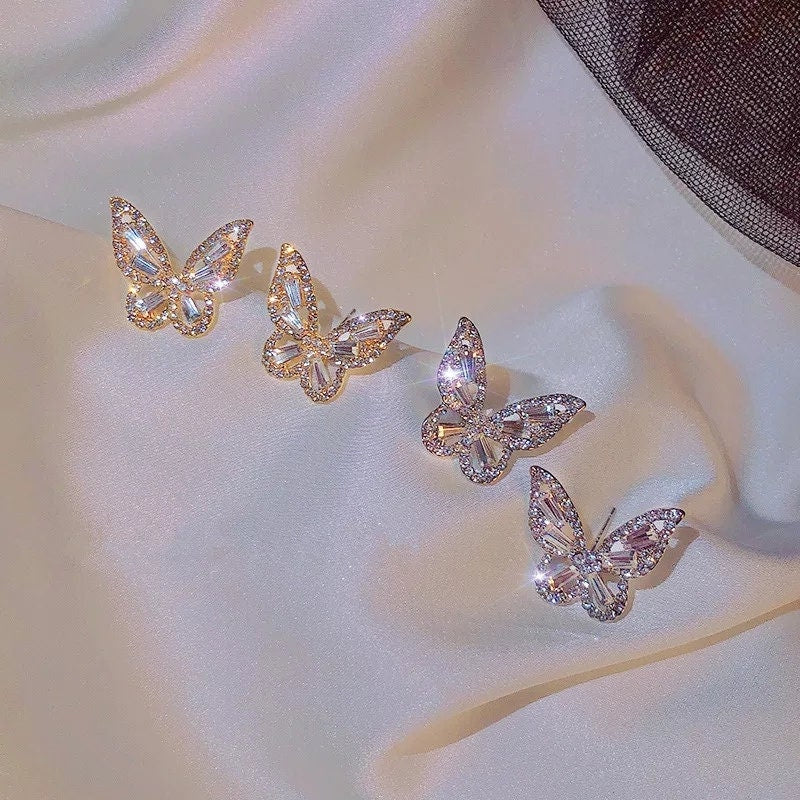 Bling Butterfly Earrings beautiful sparkly diamond gold silver Jewelry