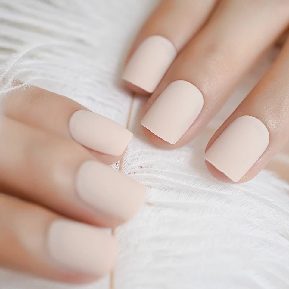 Short Press on Nails Set – 24 PCS Soft Matte Nude and Dusty Rose Pink Glue-On Manicure surethings