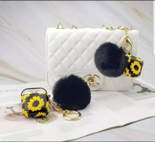 Sunflower Black Pom Pom Keychain Airpod Case 1 and 2 version