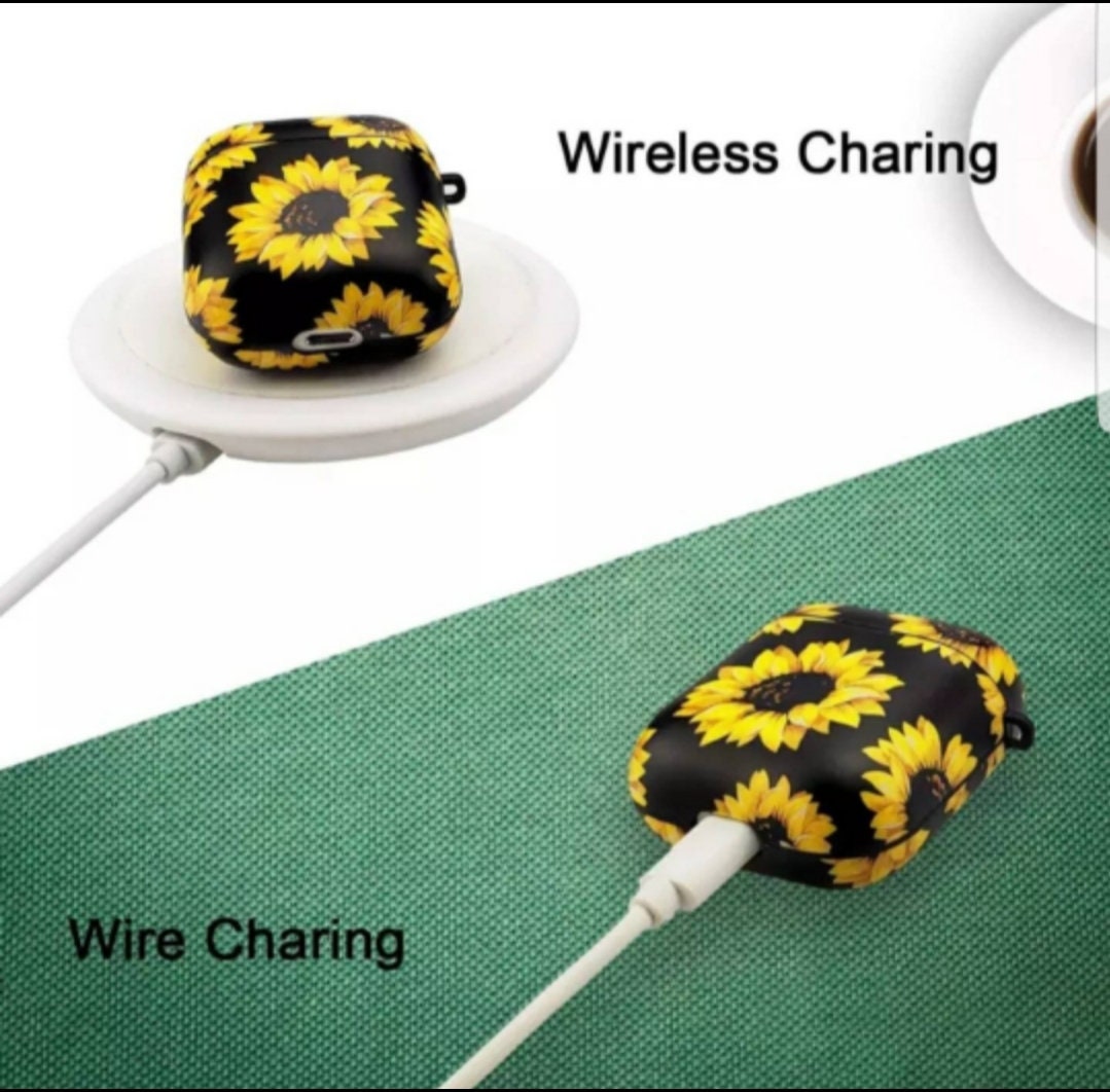 Sunflower Black Pom Pom Keychain Airpod Case 1 and 2 version