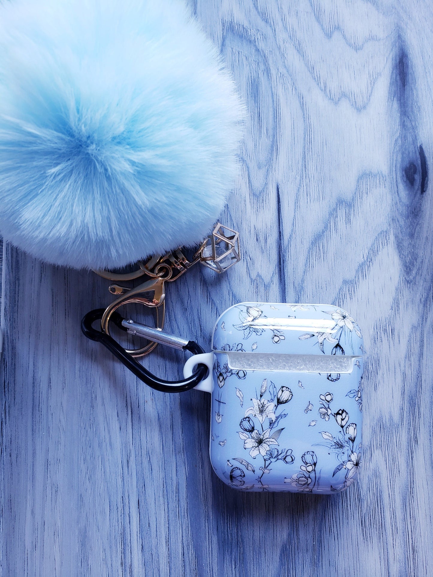 Unique Floral Pom Pom Keychain Airpod Case 1 and 2 version Kawaii Cute Pink white blue ooak protective case elegant nice