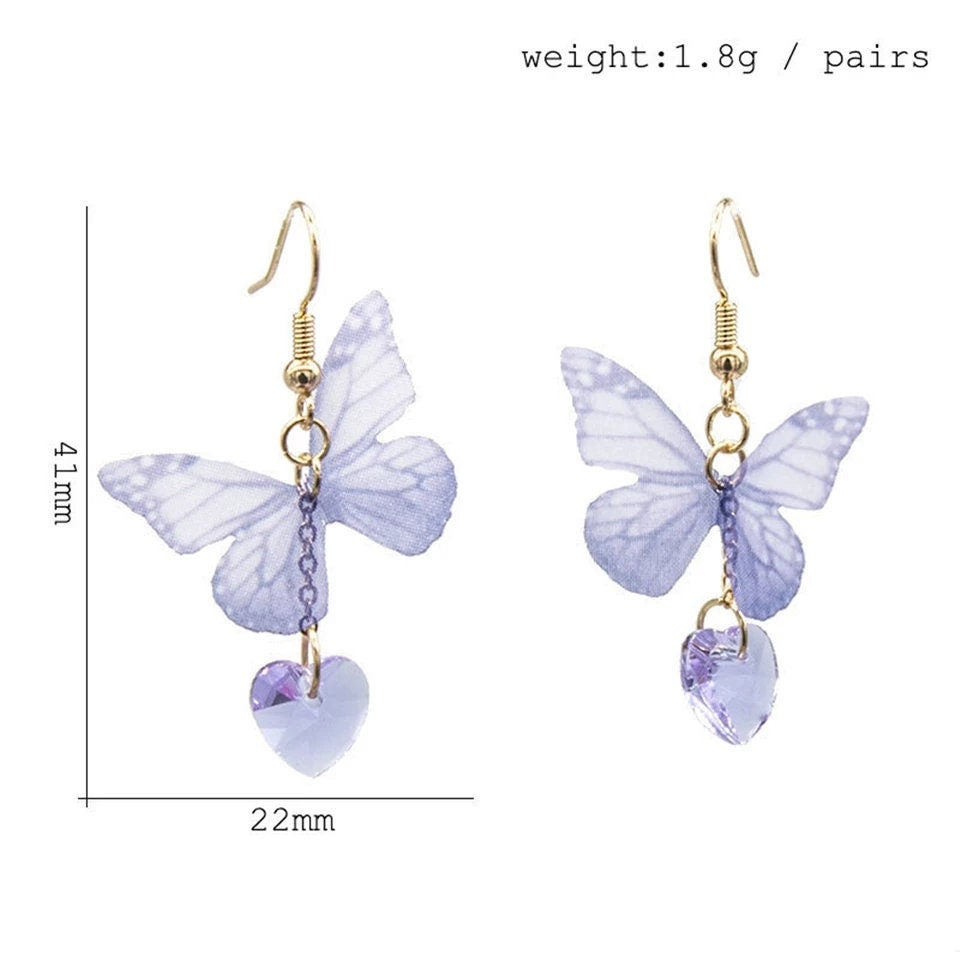Realistic Butterfly Earrings Delicate Dangle Drop detail light beautiful Jewelry
