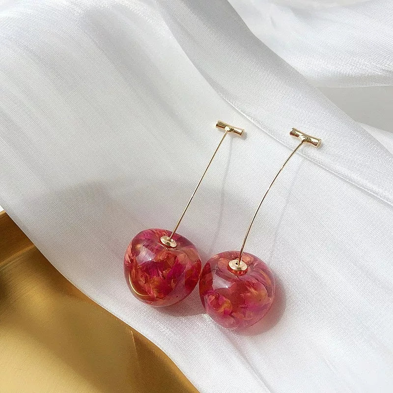Realistic Cherry Earrings Dangle Drop Red dark wild juicy cherries fruit Jewelry