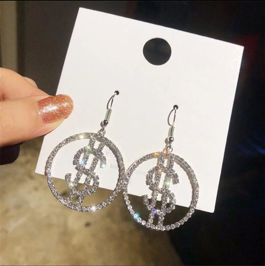 Bling Money Earrings Dollar Signs beautiful sparkly diamond gold silver Jewelry