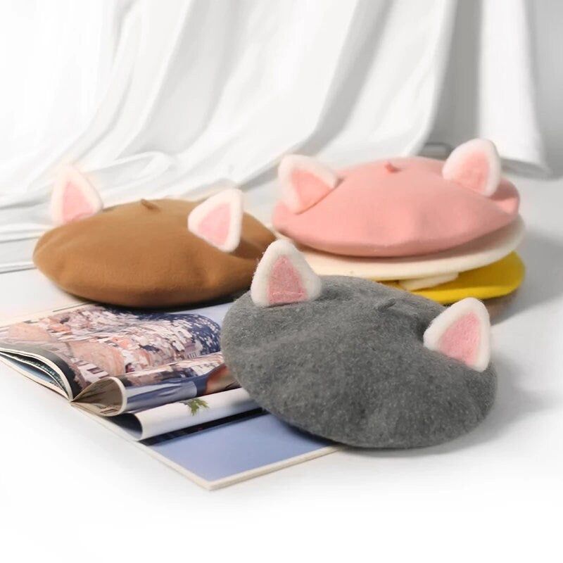 Cat ear Beret High quality wool cute kawaii warm winter hat cap