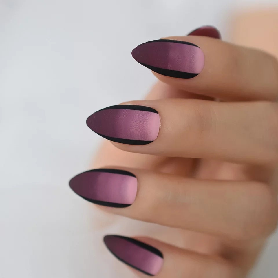 Purple Black Ombre Long Press On Nails – Medium Stiletto Goth Glue-On Set surethings